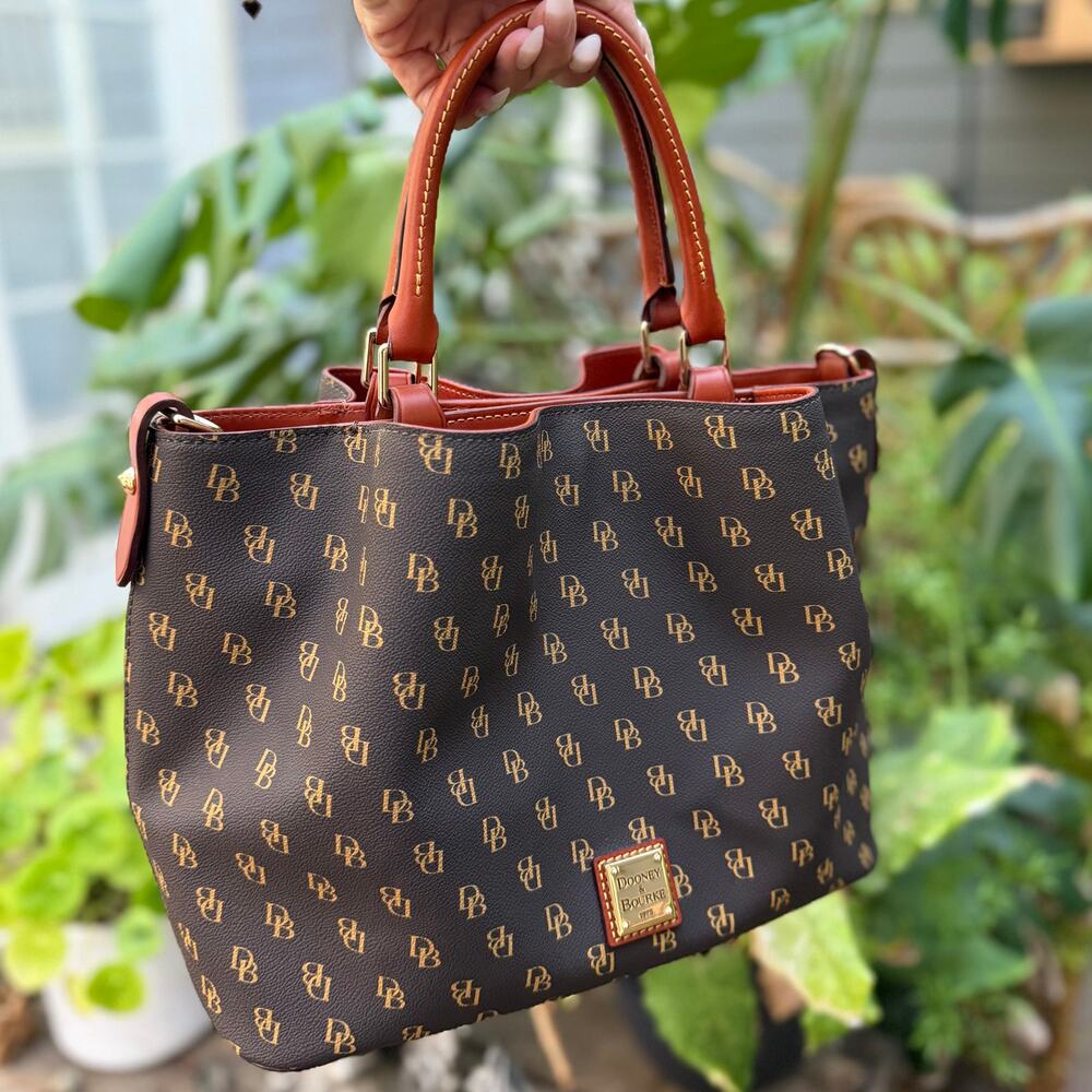 Dooney & Bourke Gretta Brenna Satchel Brown T-Moro DB Monogram Crossbody Tote - Picture 7 of 15